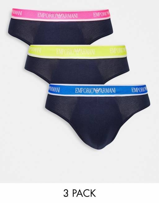 Emporio Armani - Pakke med 3 par sorte briefs med taljebånd i forskellige farver