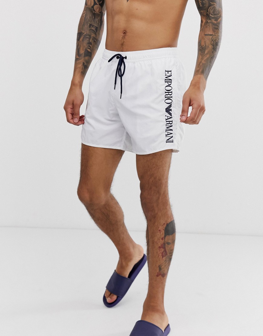 Emporio Armani - Pantaloncini da bagno con logo sulla gamba bianchi-Bianco