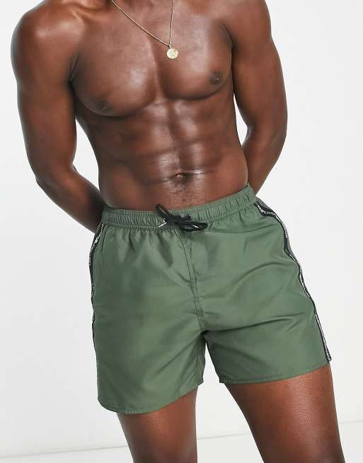 Emporio Armani - Pantaloncini da bagno kaki con fettuccia laterale con logo