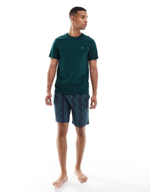 Emporio Armani - Pigiama in jersey verde e blu navy con logo, 3 di 4