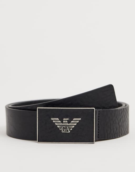 Emporio Armani plaque buckle leather belt in black ASOS