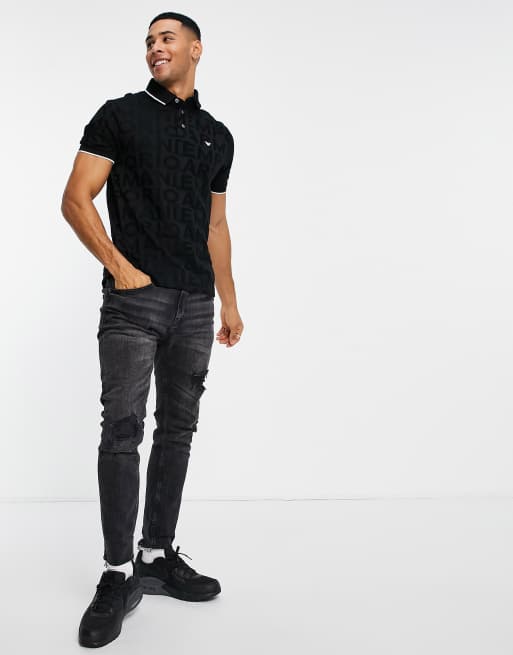 Emporio Armani - Polo avec texte imprimé en jacquard - Noir, 3 de 4