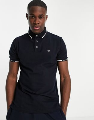 Emporio Armani polo shirt with collar cuff detail in navy