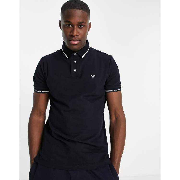 Emporio Armani polo shirt with collar cuff detail in navy ASOS