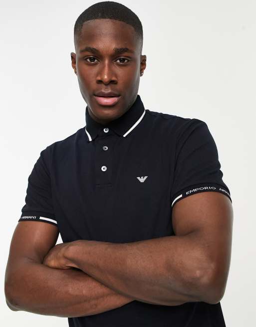 Emporio Armani polo shirt with collar cuff detail in navy ASOS