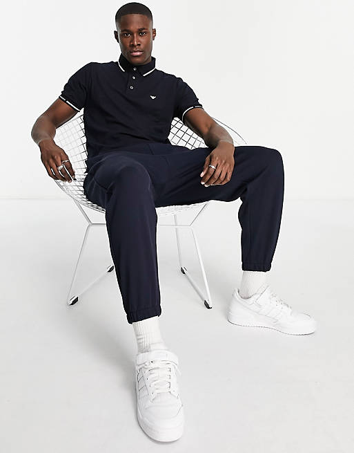 Polo shirts Emporio Armani polo shirt with collar cuff detail in navy 