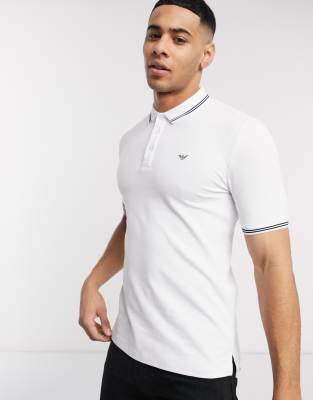 Emporio Armani - Polo slim bianca con bordino doppio a contrasto-Bianco