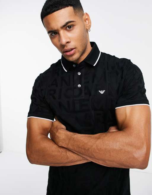 Emporio Armani – Polohemd mit Jacquard-Schriftzug in Schwarz, 4 von 4