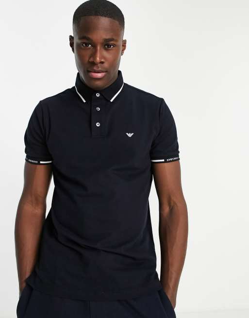 Emporio Armani - Poloshirt met kraagje en manchetten met detail in marineblauw