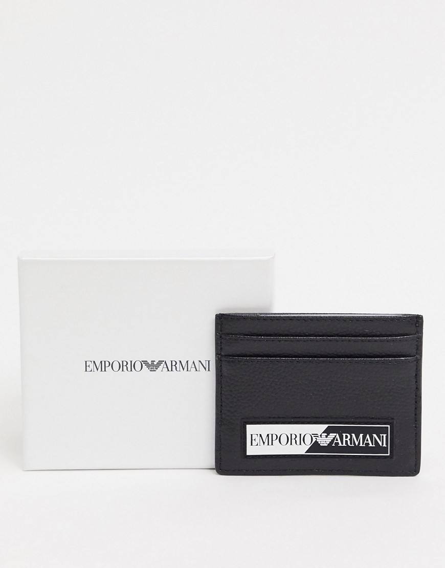 Emporio Armani - Portacarte nero in pelle riciclata con logo gommato