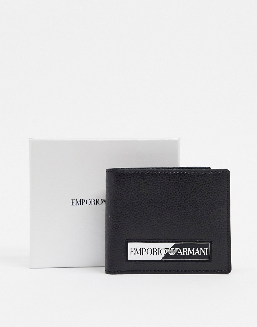 Emporio Armani - Portafoglio in pelle riciclata con logo scritta gommato nero