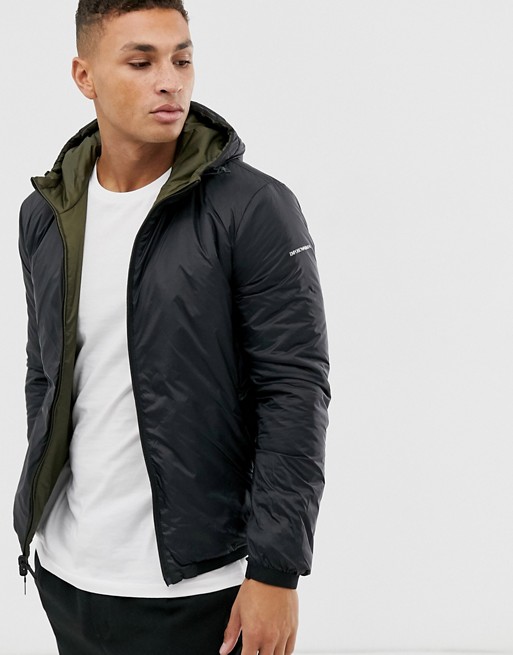 Emporio Armani reversible jacket with back logo in black and khaki