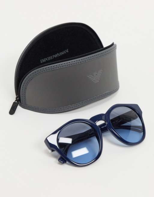 Emporio Armani round sunglasses in blue | ASOS