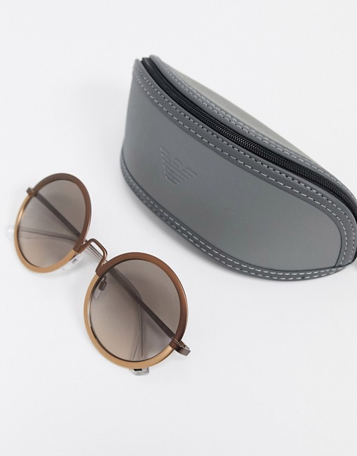 Emporio Armani round sunglasses in brown gradient