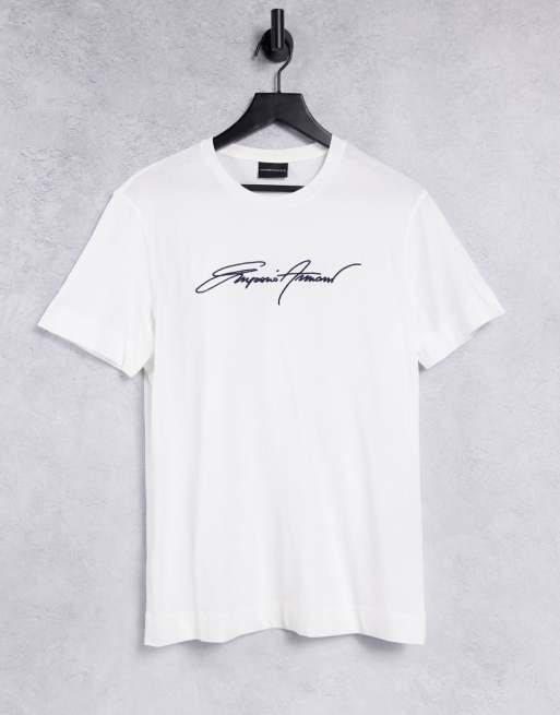 Emporio Armani script logo t shirt in white ASOS