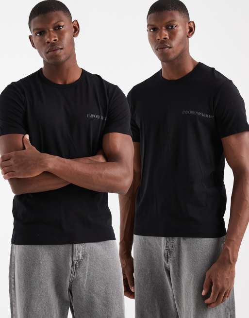Emporio Armani - Set van 2 lounge T-shirts met korte mouwen en logo in zwart