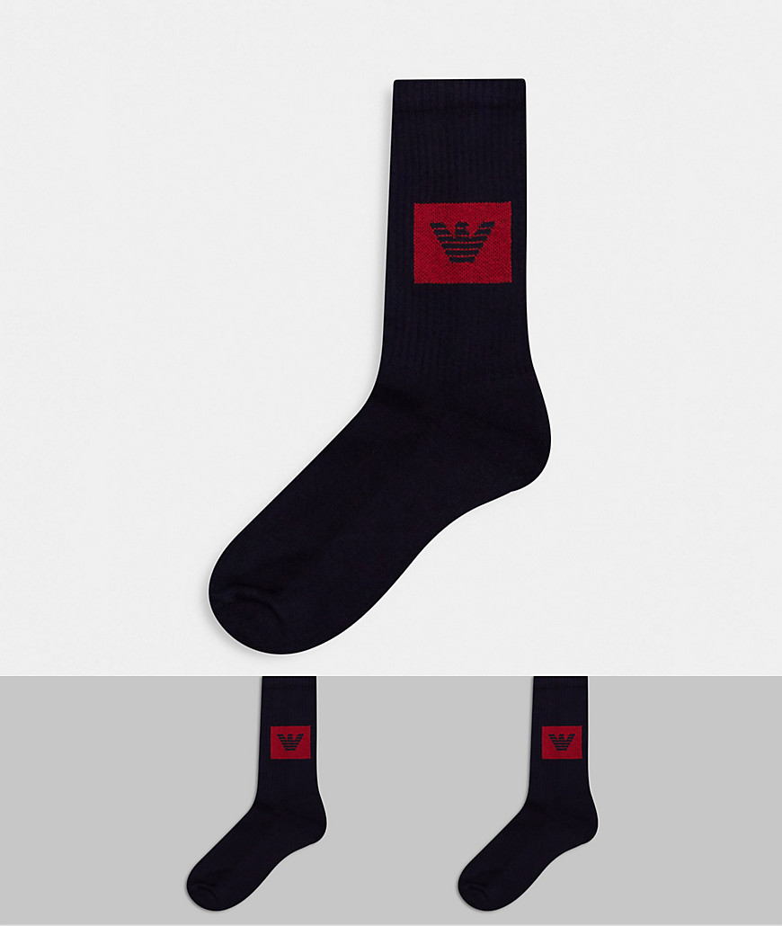 Emporio Armani - Set van 2 sokken met logo in marineblauw