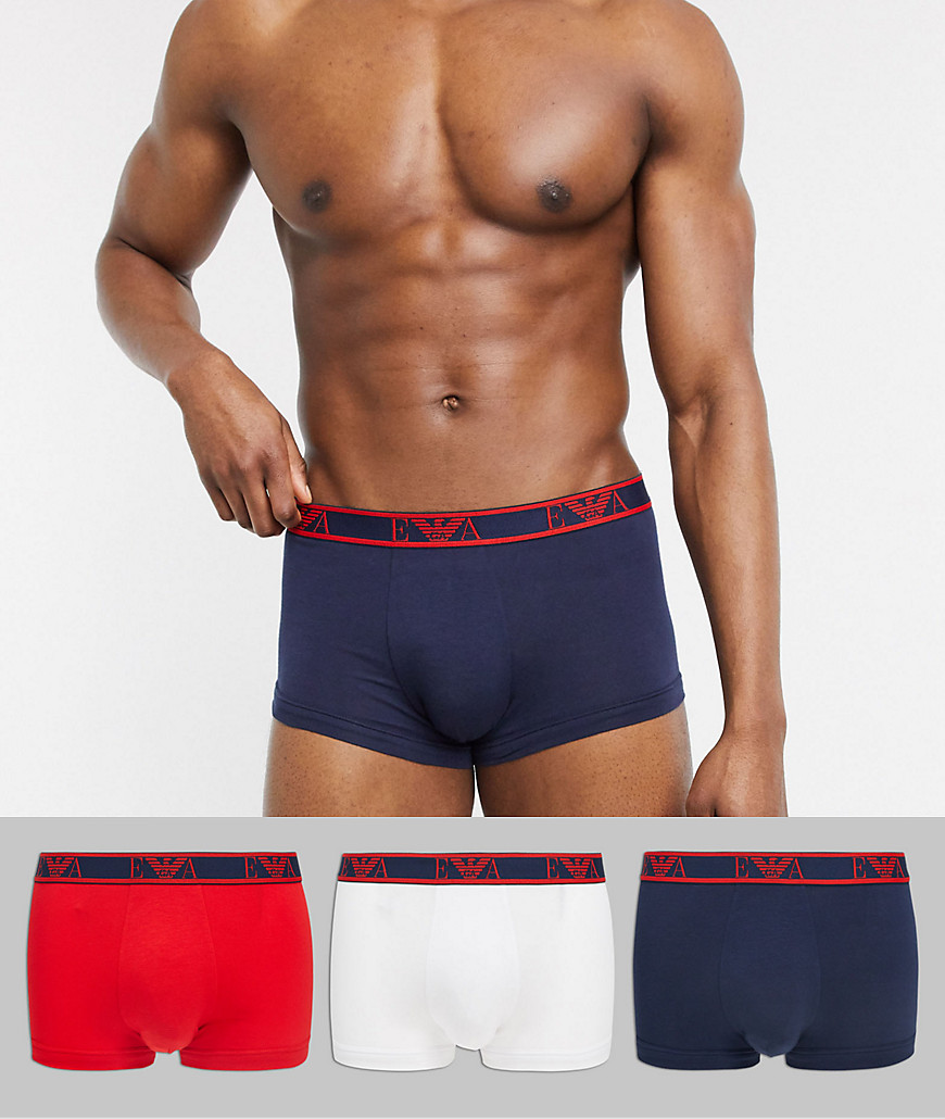 Emporio Armani - Set van 3 boxershorts met logoband in marineblauw/rood/wit-Multi