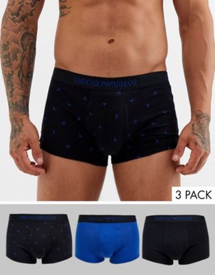 Emporio Armani - Set van 3 boxershorts met print in zwart en blauw