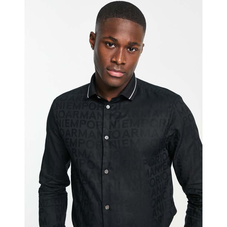 Emporio Armani shirt in jacquard text print in black | ASOS