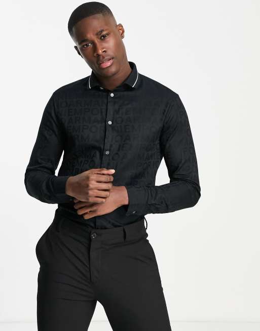 Emporio Armani shirt in jacquard text print in black