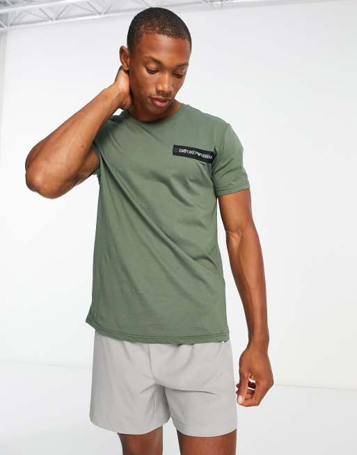 Emporio Armani side tape swim t-shirt in khaki | ASOS