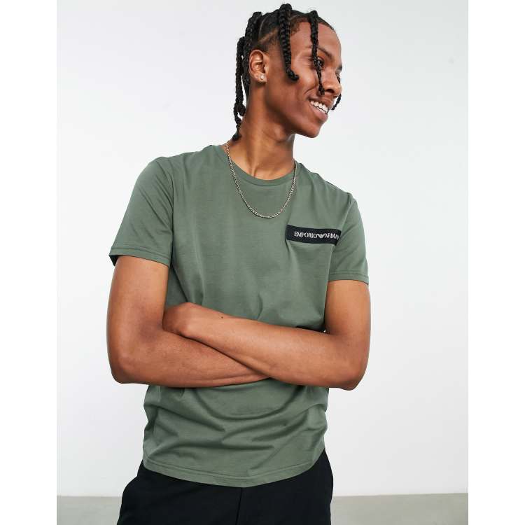 Emporio Armani side tape swim t-shirt in khaki | ASOS