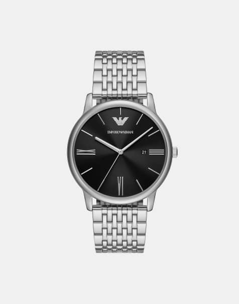 Emporio Armani – Silberfarbene Armbanduhr aus Edelstahl mit drei Zeigern und Datumsanzeige - view 1