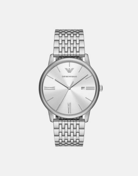 Emporio Armani – Silberfarbene Armbanduhr aus Edelstahl mit drei Zeigern und Datumsanzeige - view 1