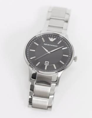 black and silver armani watch