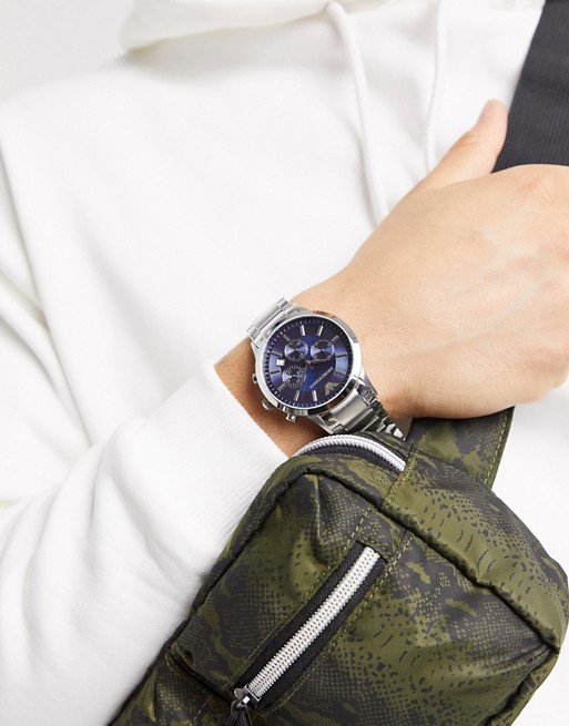 Emporio Armani Silver Bracelet Watch With Blue Dial Ar2448 Asos