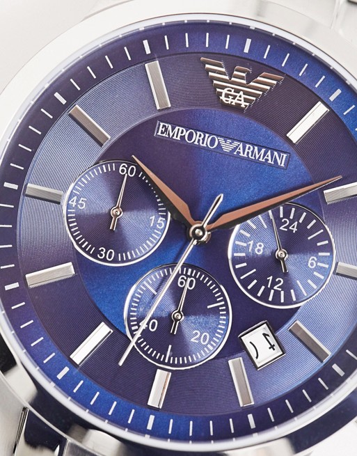 Emporio Armani Silver Bracelet Watch With Blue Dial Ar2448 Asos