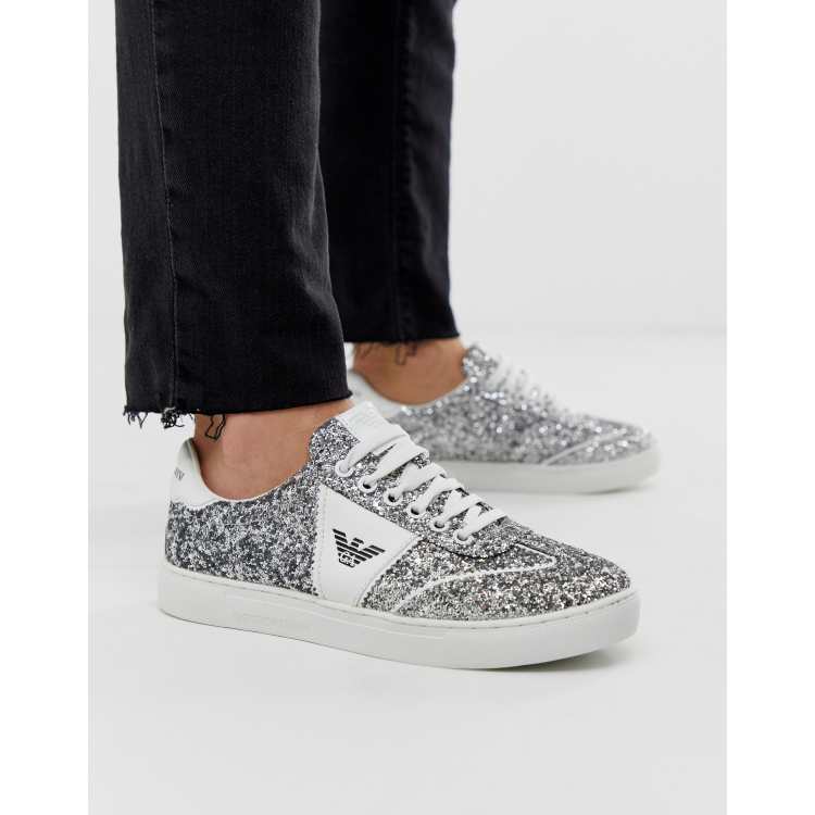 Emporio Armani silver glitter logo sneaker ASOS