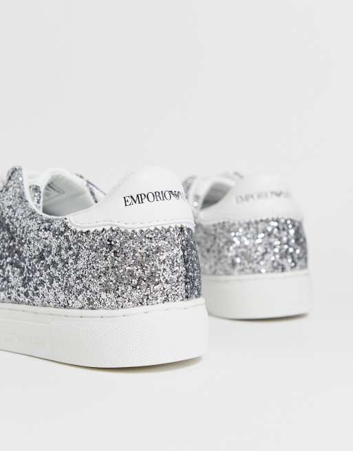 Emporio Armani silver glitter logo sneaker ASOS