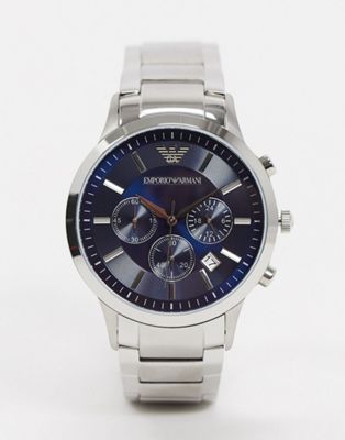 Emporio Armani – Silverfärgad armbandsklocka med blå urtavla AR2448
