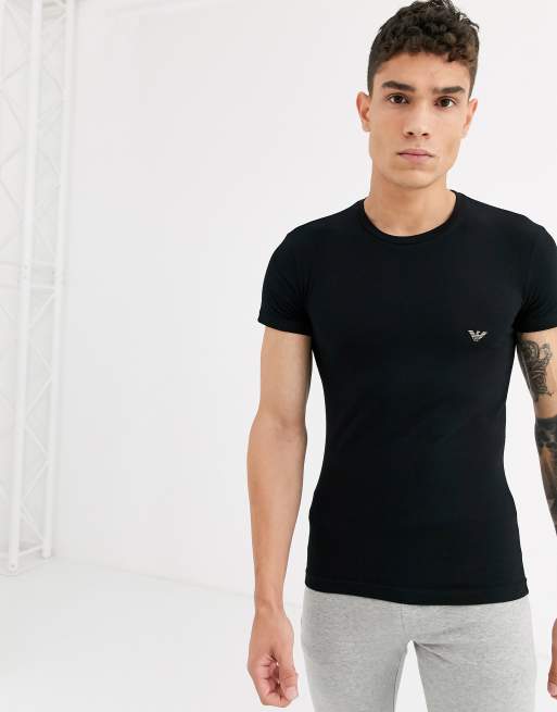 Emporio Armani slim fit gold back logo lounge t-shirt in black | ASOS