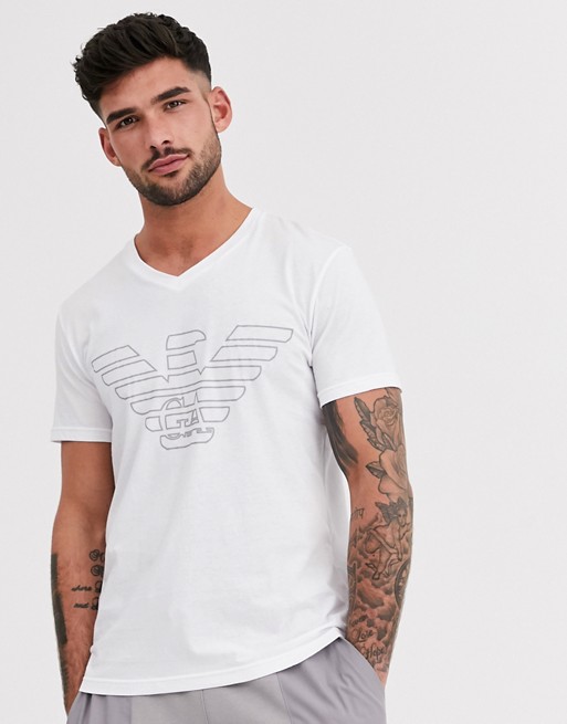Emporio Armani Loungewear slim fit large logo lounge v neck t-shirt in white