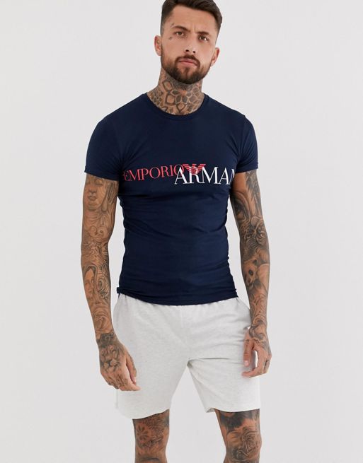 Emporio Armani slim fit logo lounge t-shirt in navy | ASOS