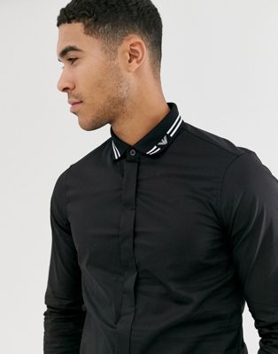 Emporio Armani - Slim-fit overhemd met contrasterende kraag en logo in zwart
