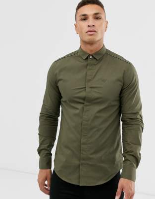 khaki slim fit shirt