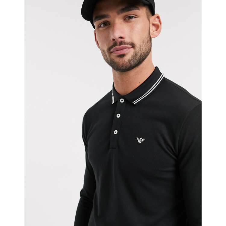 Armani long 2025 sleeve polo black