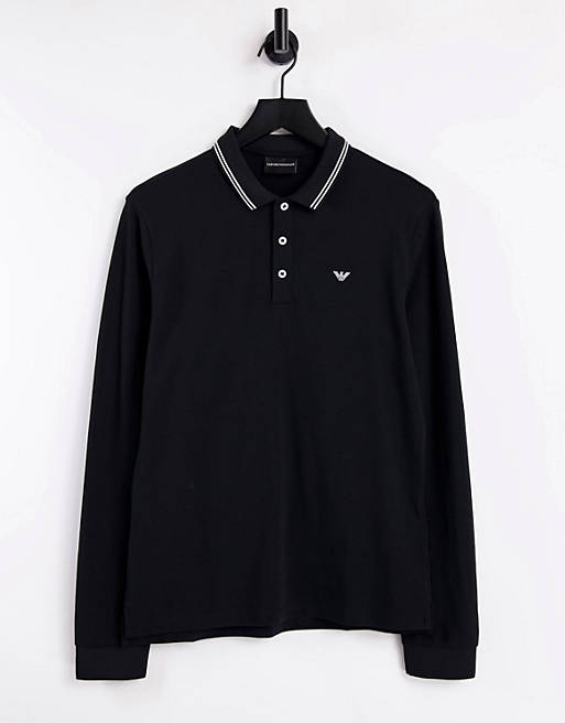 Men Emporio Armani slim fit twin tipped long sleeve polo in black 