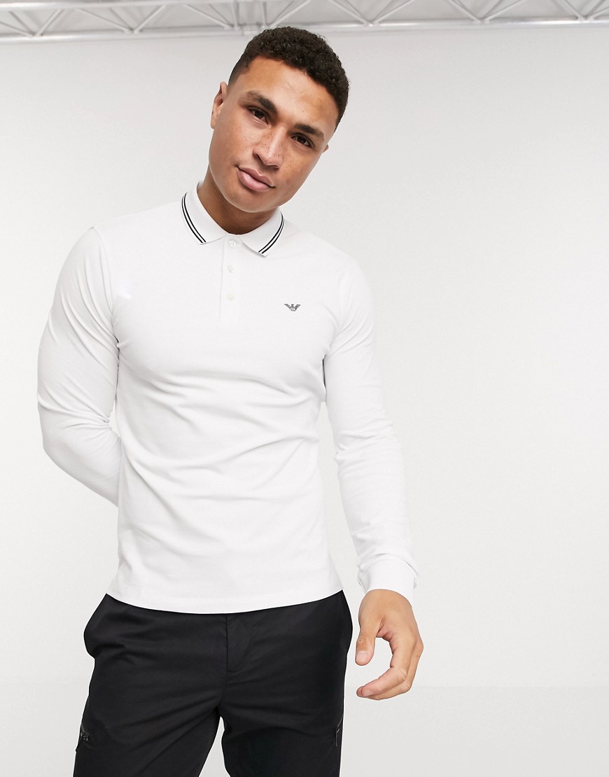 Emporio Armani slim fit twin tipped long sleeve polo in white