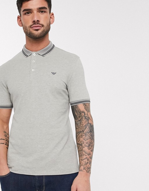 Emporio Armani slim fit twin tipped polo in grey melange
