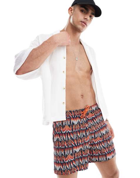 Emporio Armani - Sort badeshorts med rødt logoprint - view 1