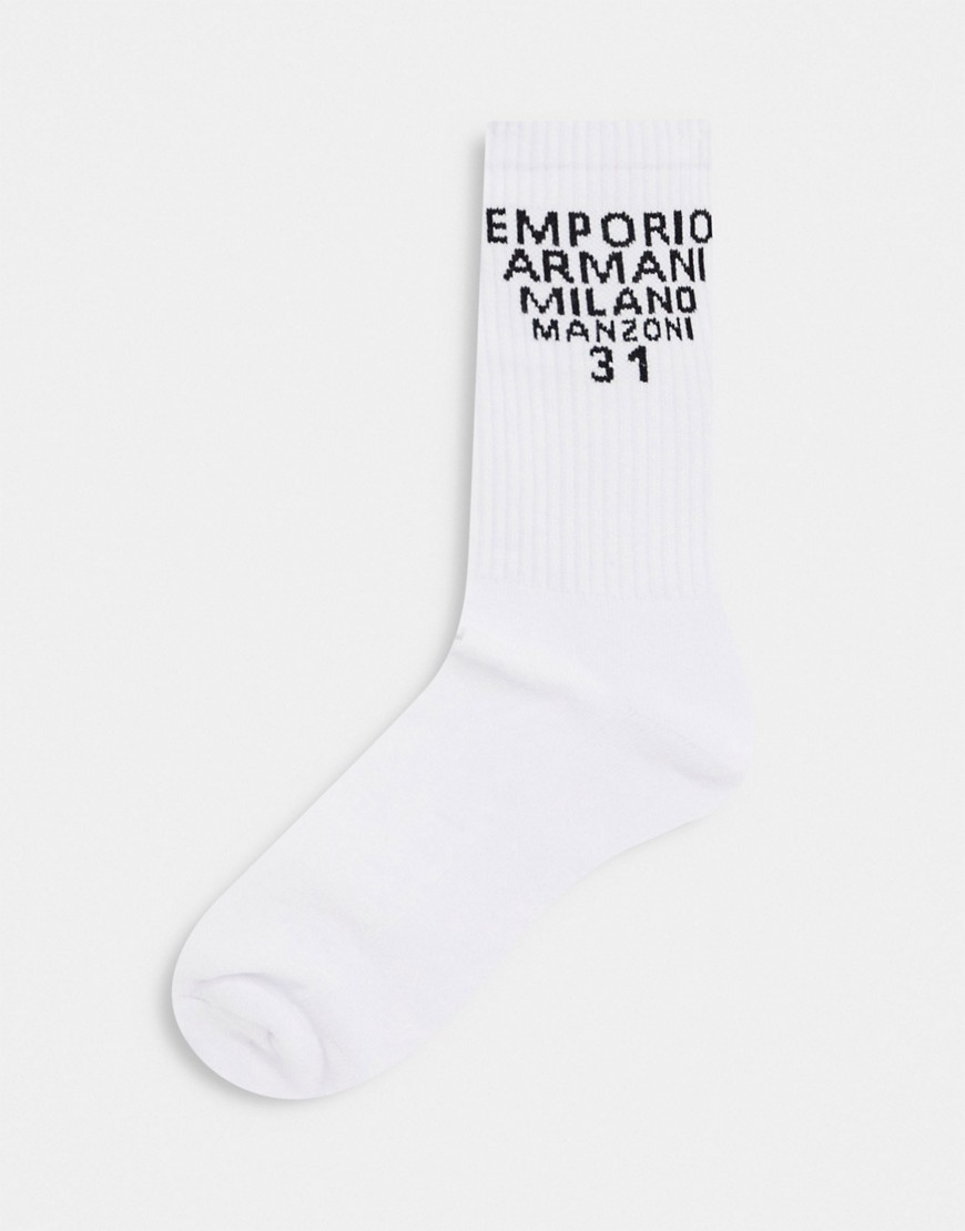 Emporio Armani - Sportsokken met Milano-tekstlogo in wit