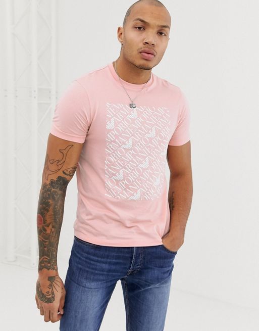 Emporio Armani square logo t-shirt in pink | ASOS