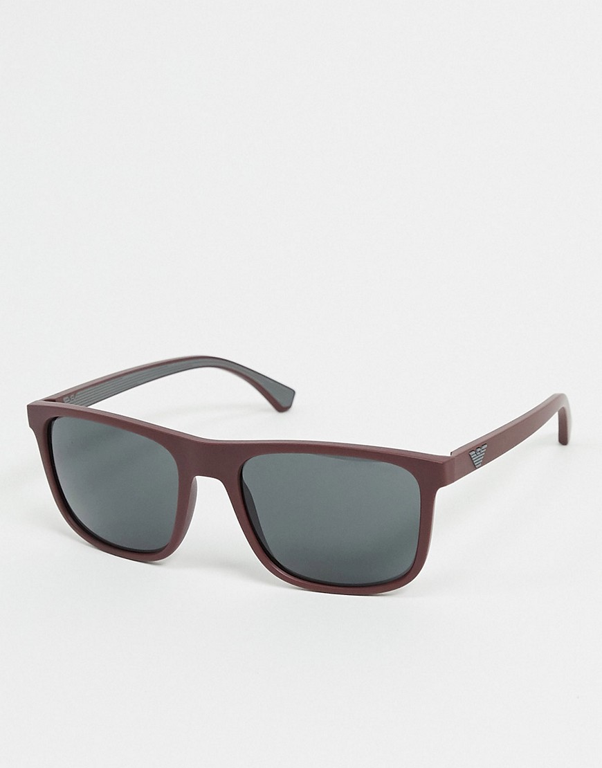 Emporio Armani square sunglasses in red with gray lens
