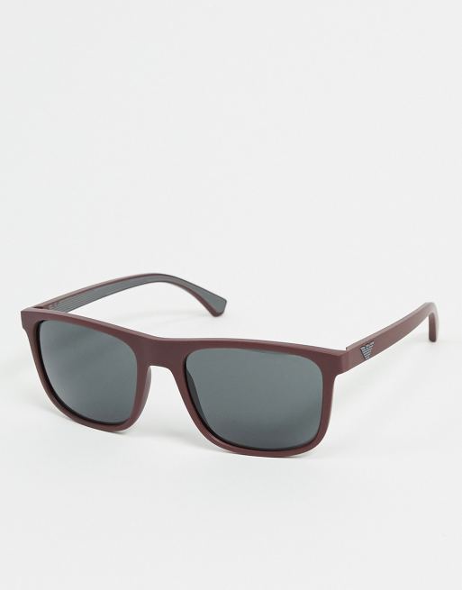 Emporio Armani square sunglasses in red with grey lens ASOS