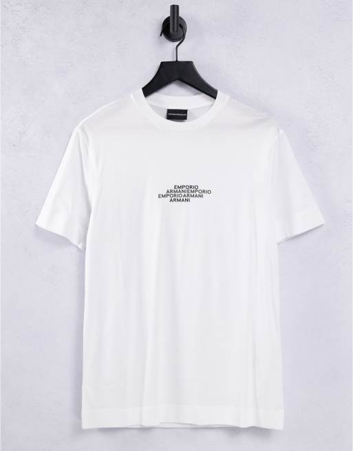 Emporio Armani - T-shirt à logo texte répété au centre - Blanc 